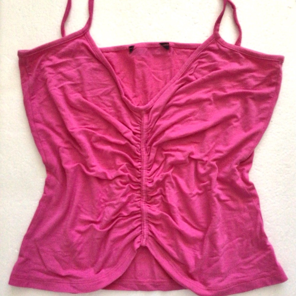 Vibrant Morgan De Toi Fuchsia Shirred Front Spaghetti Straps Fitted Top, S/M